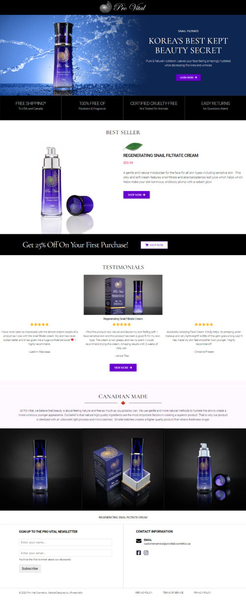 The JPcreative_Pro Vital Cosmetics_Landing Page